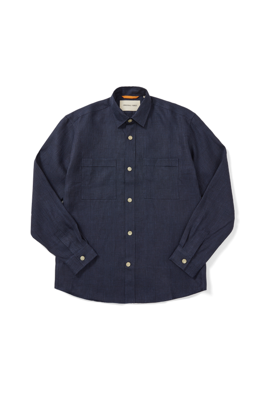 Heavy Linen Utility Overshirt Houndstooth Check