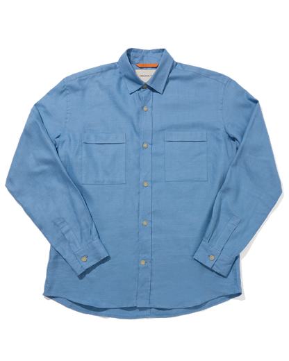 Heavy Linen Utility Overshirt Brushed Blue