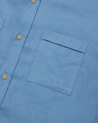 Heavy Linen Utility Overshirt Brushed Blue