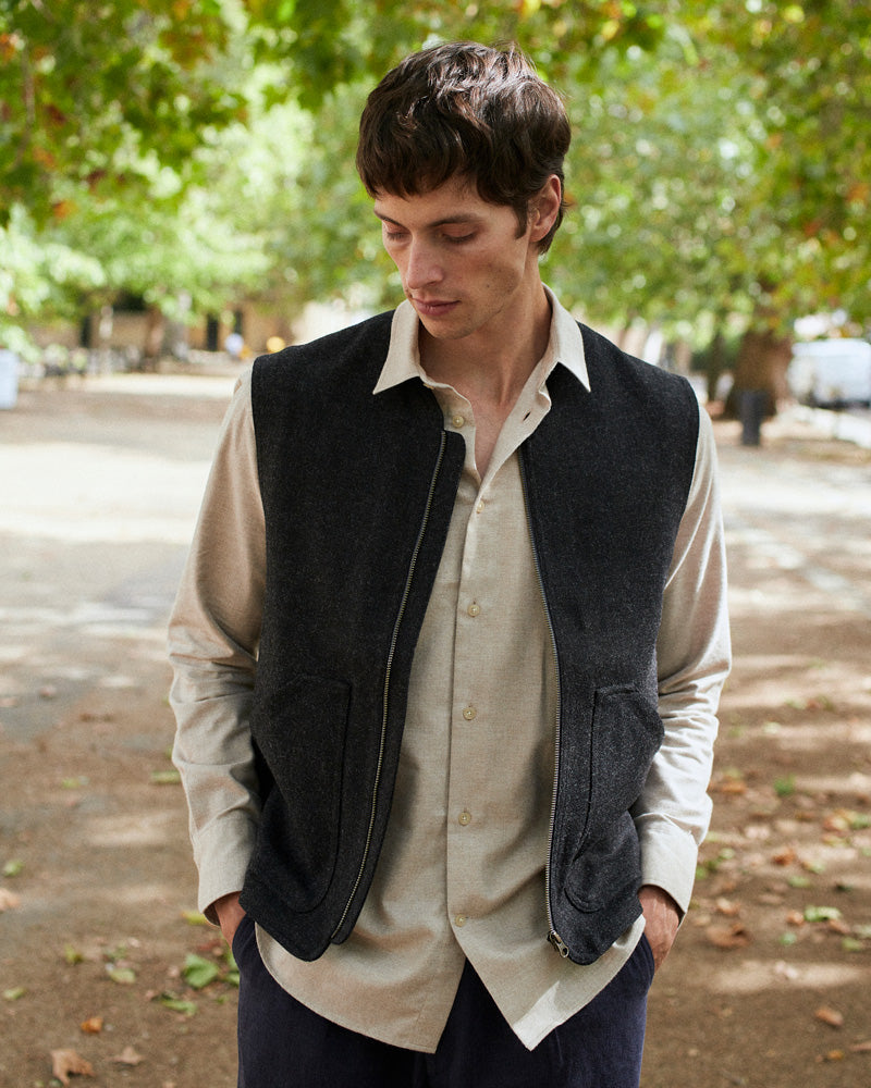Wool Gilet Charcoal Herringbone