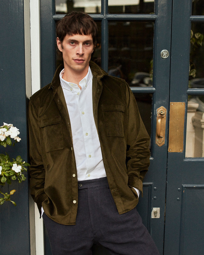 Heavy Corduroy Utility Overshirt Dark Olive