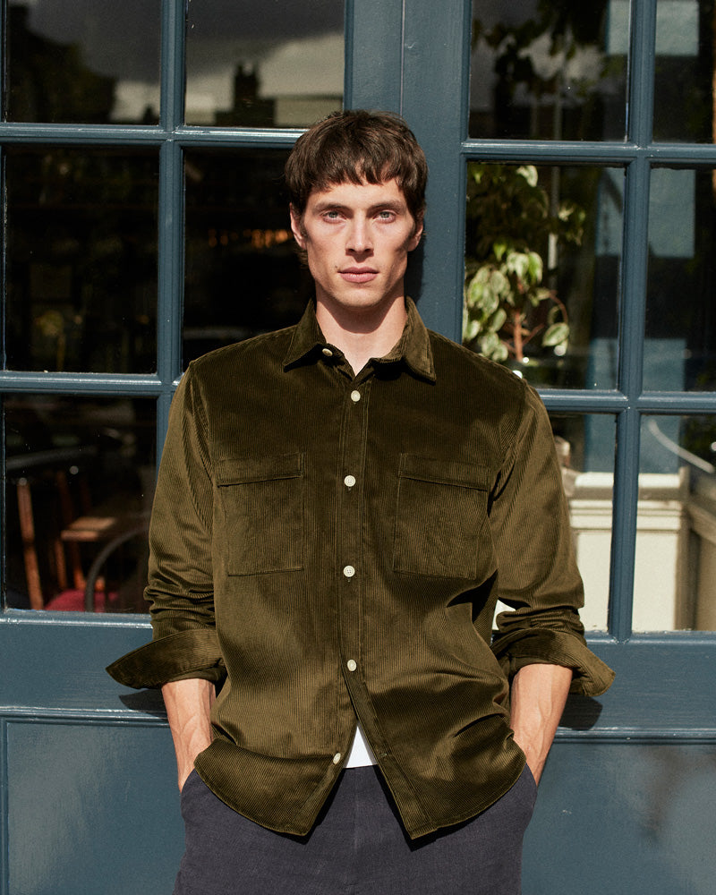 Heavy Corduroy Utility Overshirt Dark Olive