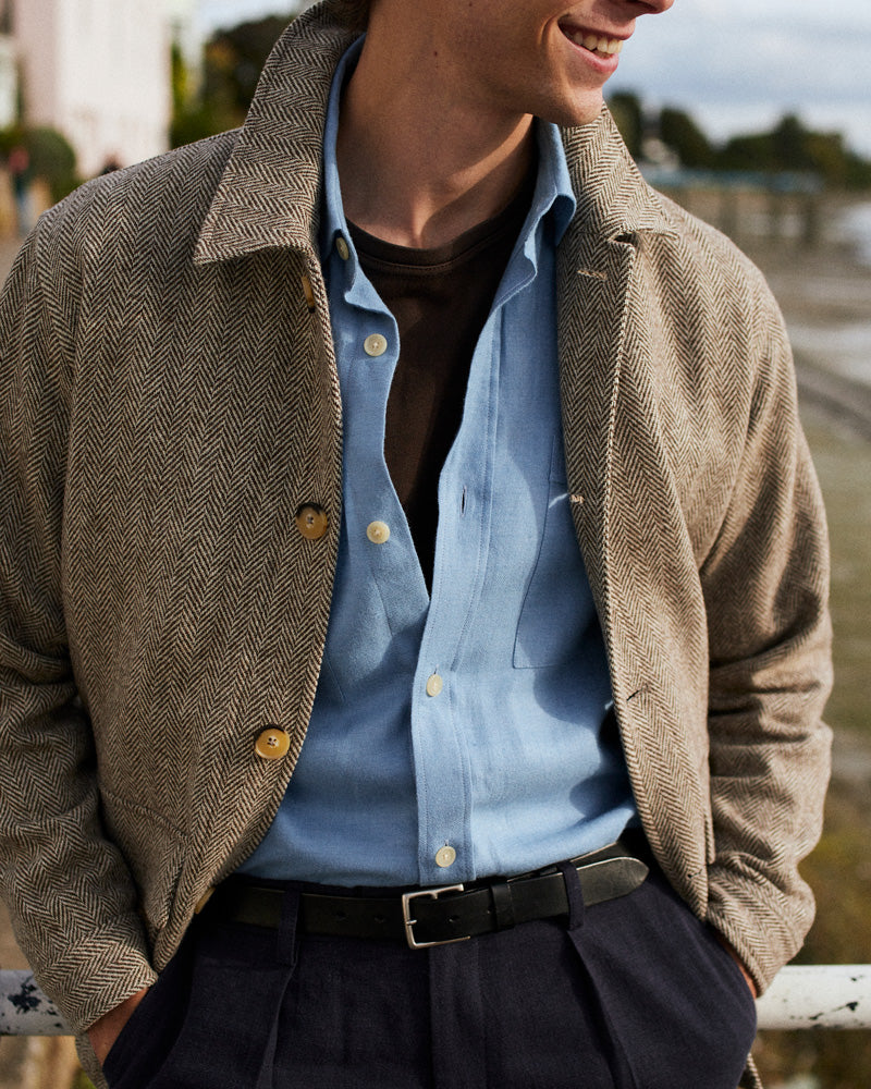 Heavy Linen Utility Overshirt Brushed Blue