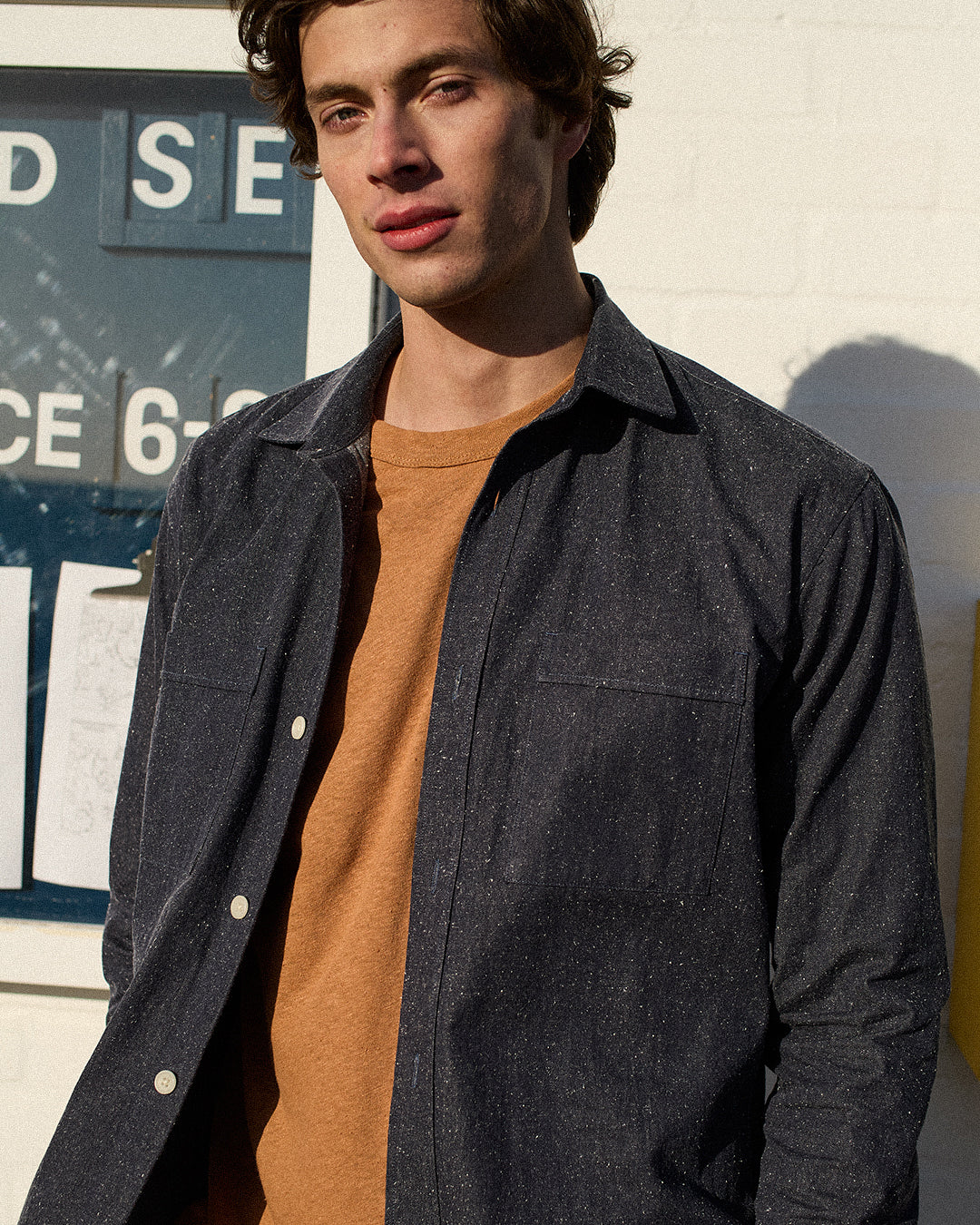 Cotton/Silk Utility Overshirt Noil Denim