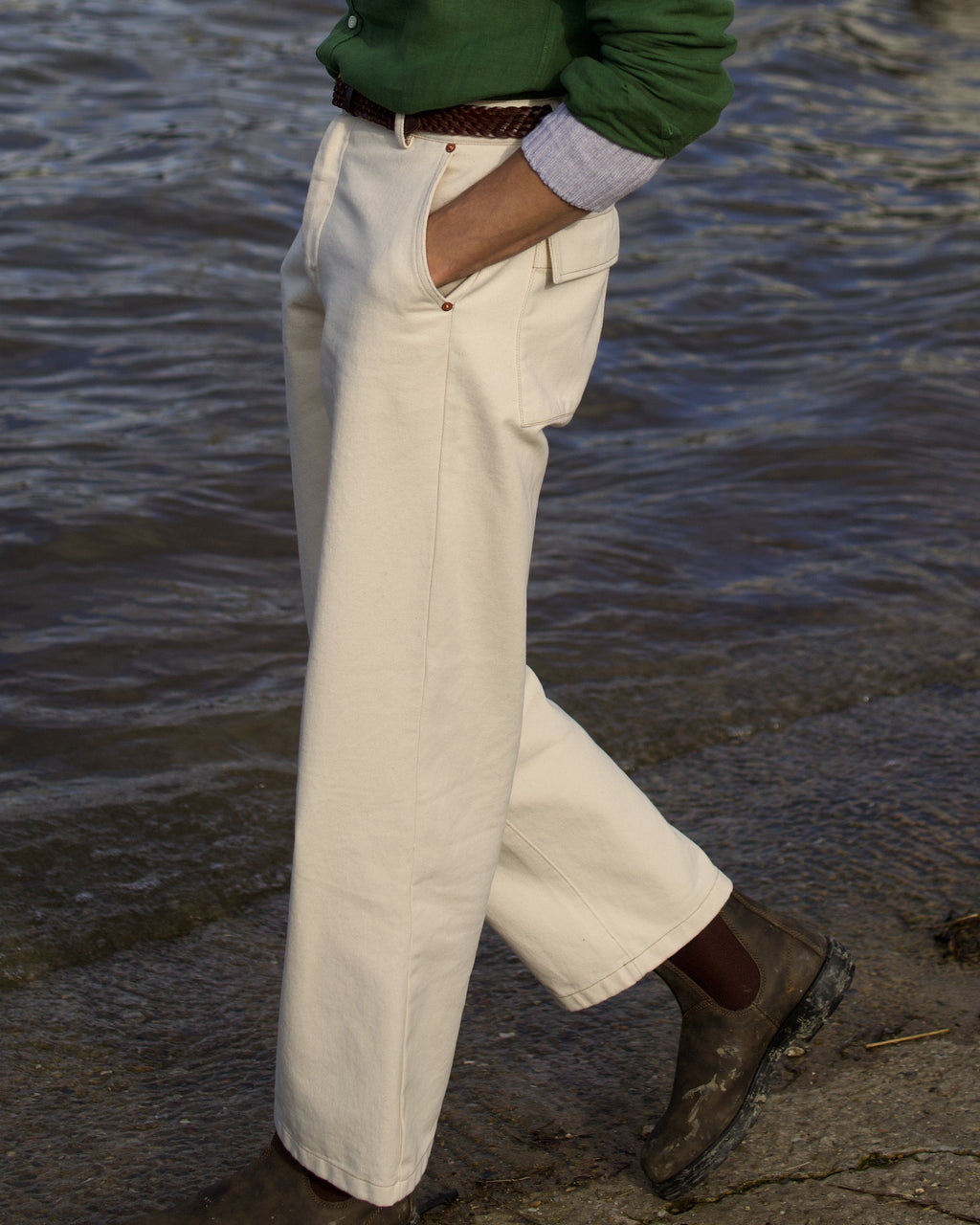 Organic Denim Wide Leg Jeans Ecru