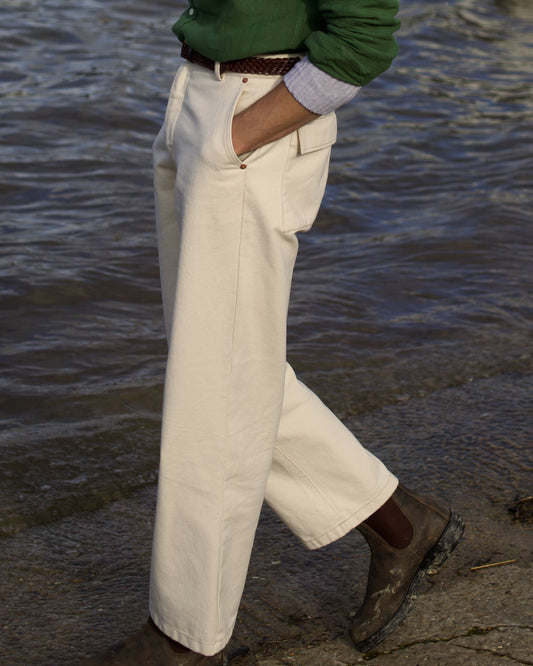 Organic Denim Wide Leg Jeans Ecru