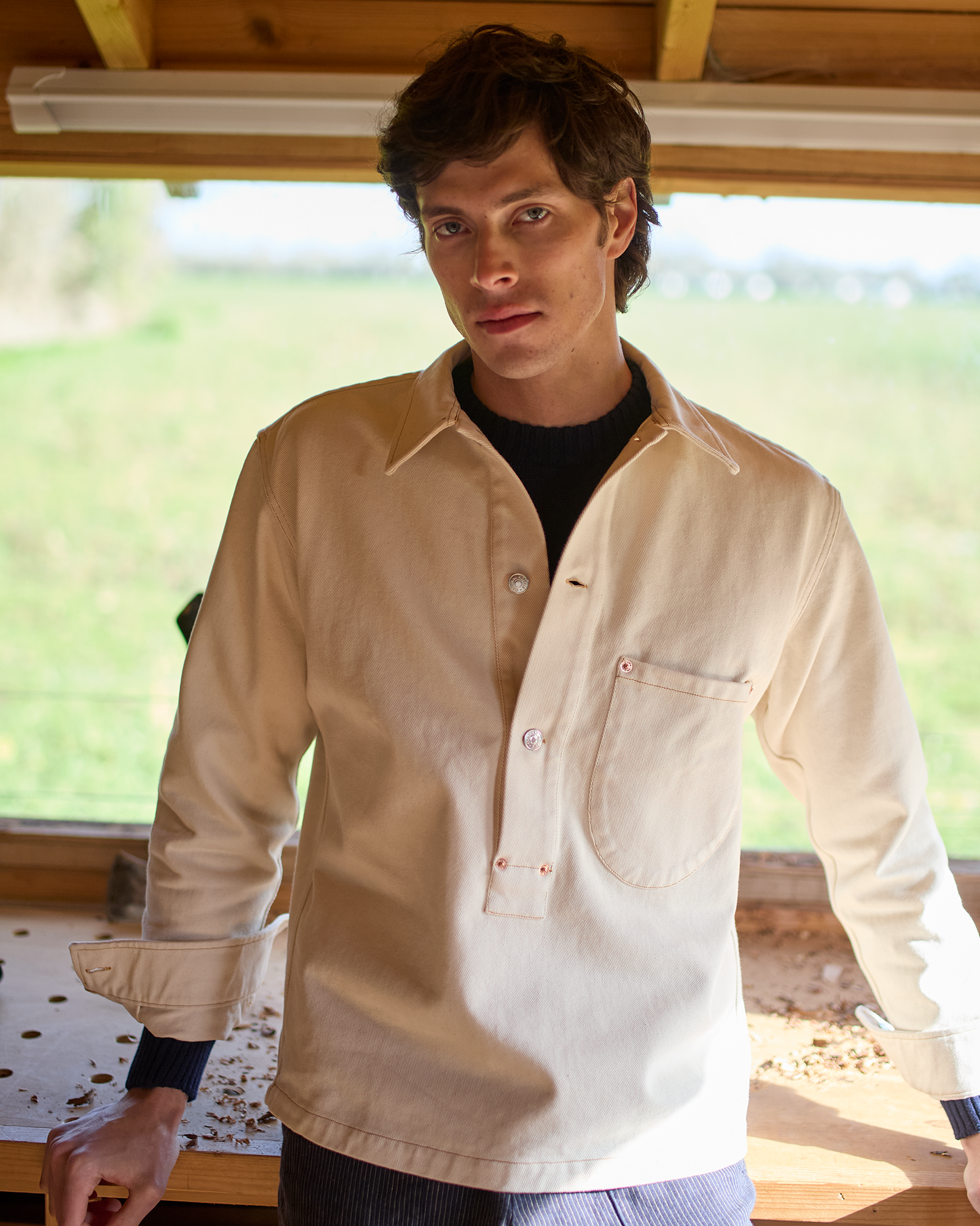 Organic Denim Cowboy Smock Ecru