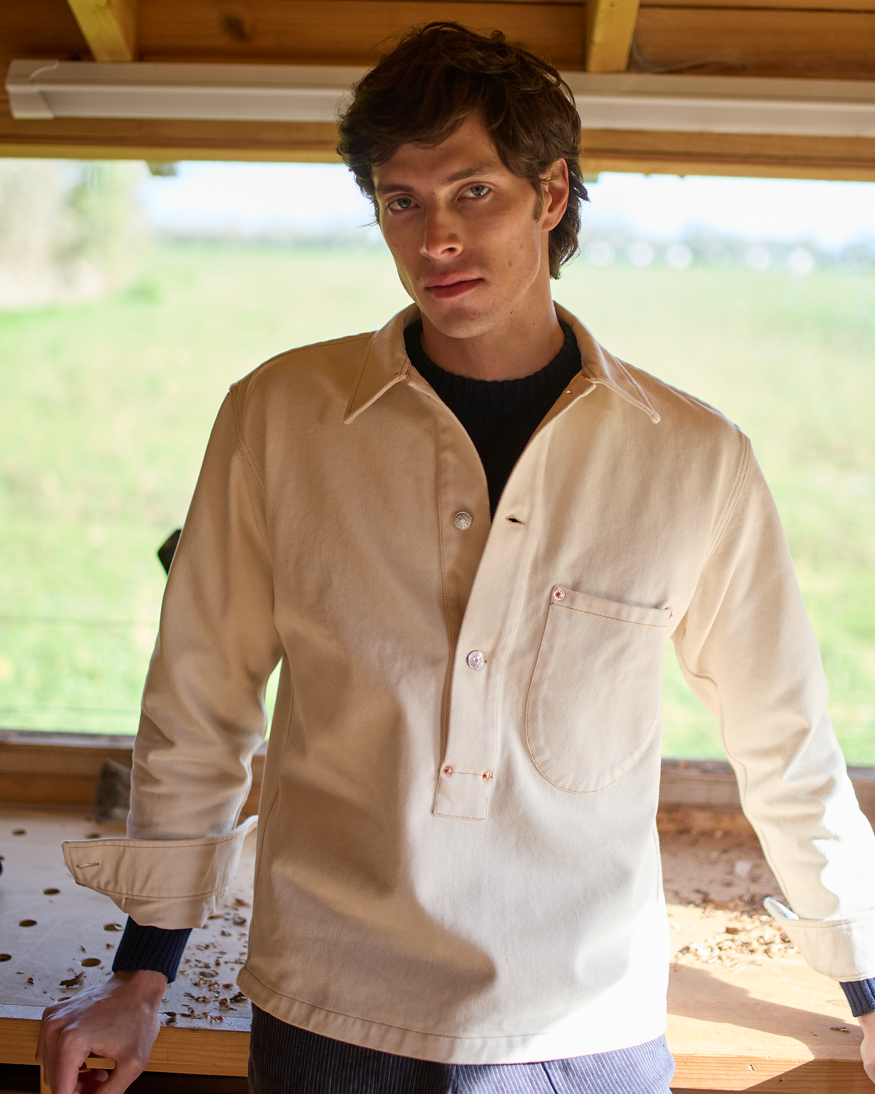 Organic Denim Cowboy Smock Ecru