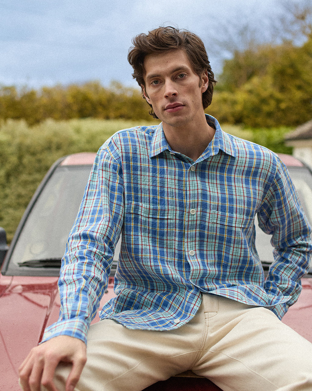 Linen Utility Overshirt Madras Check