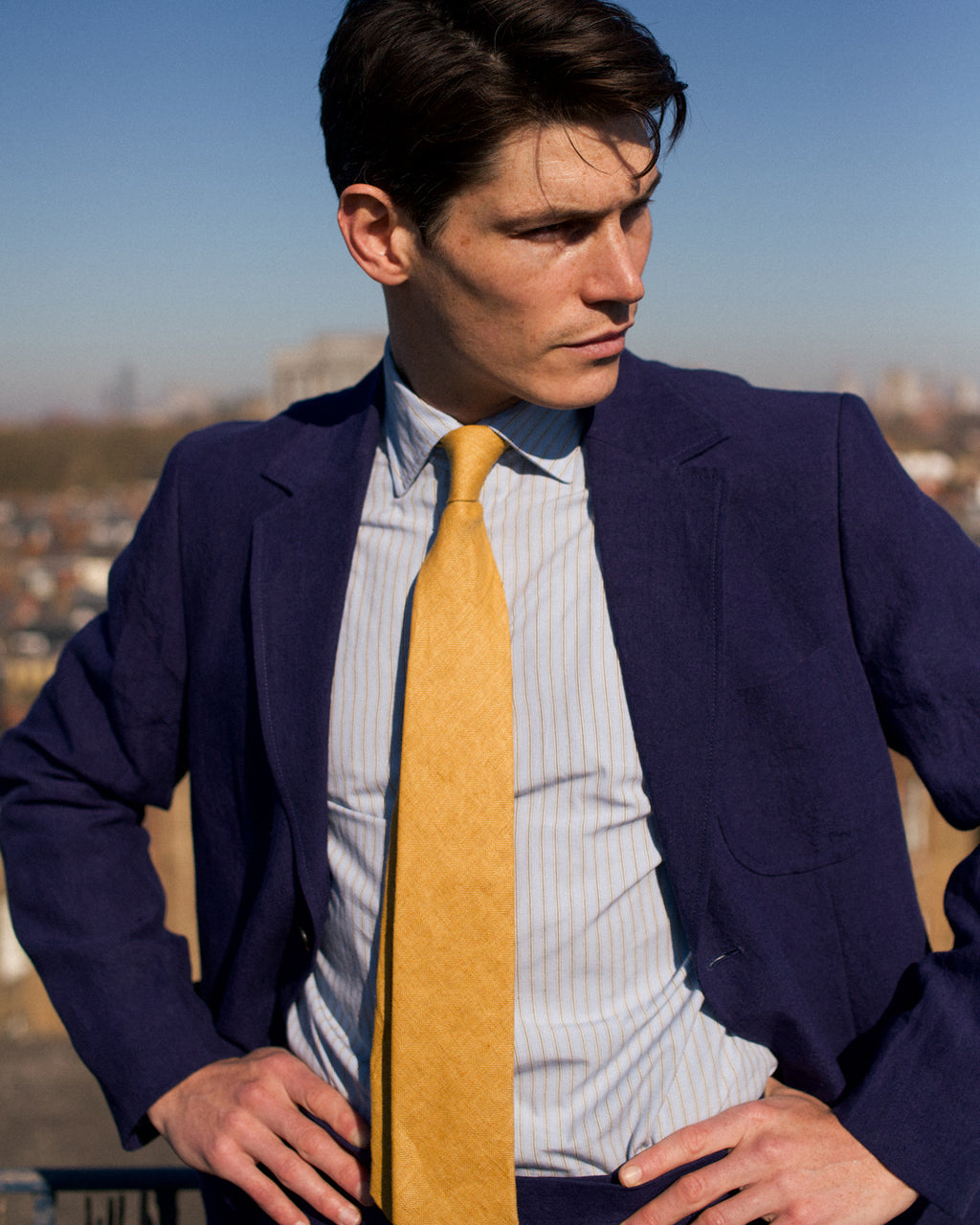 Laundered Linen Suit Jacket Navy Blue