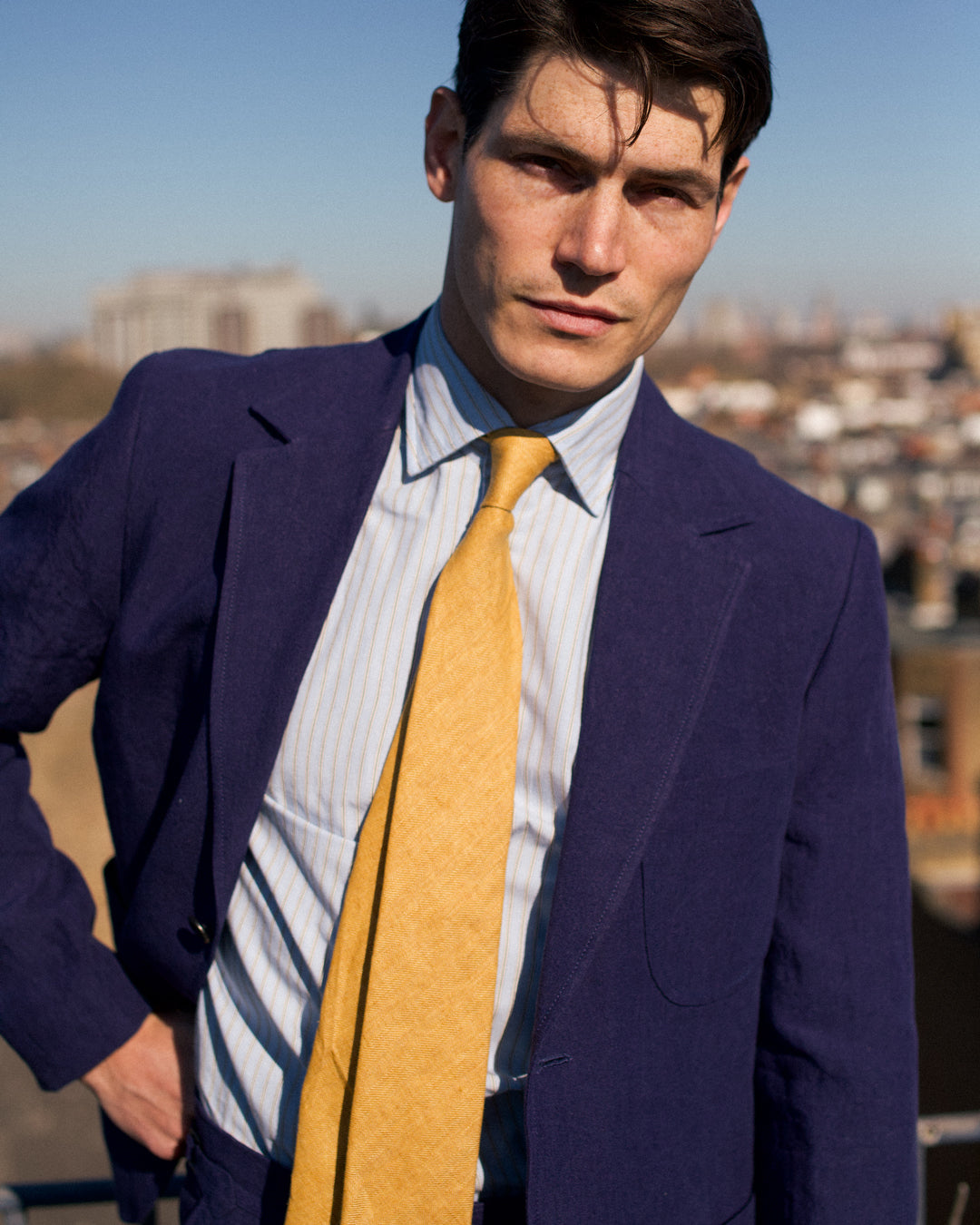 Laundered Linen Suit Jacket Navy Blue