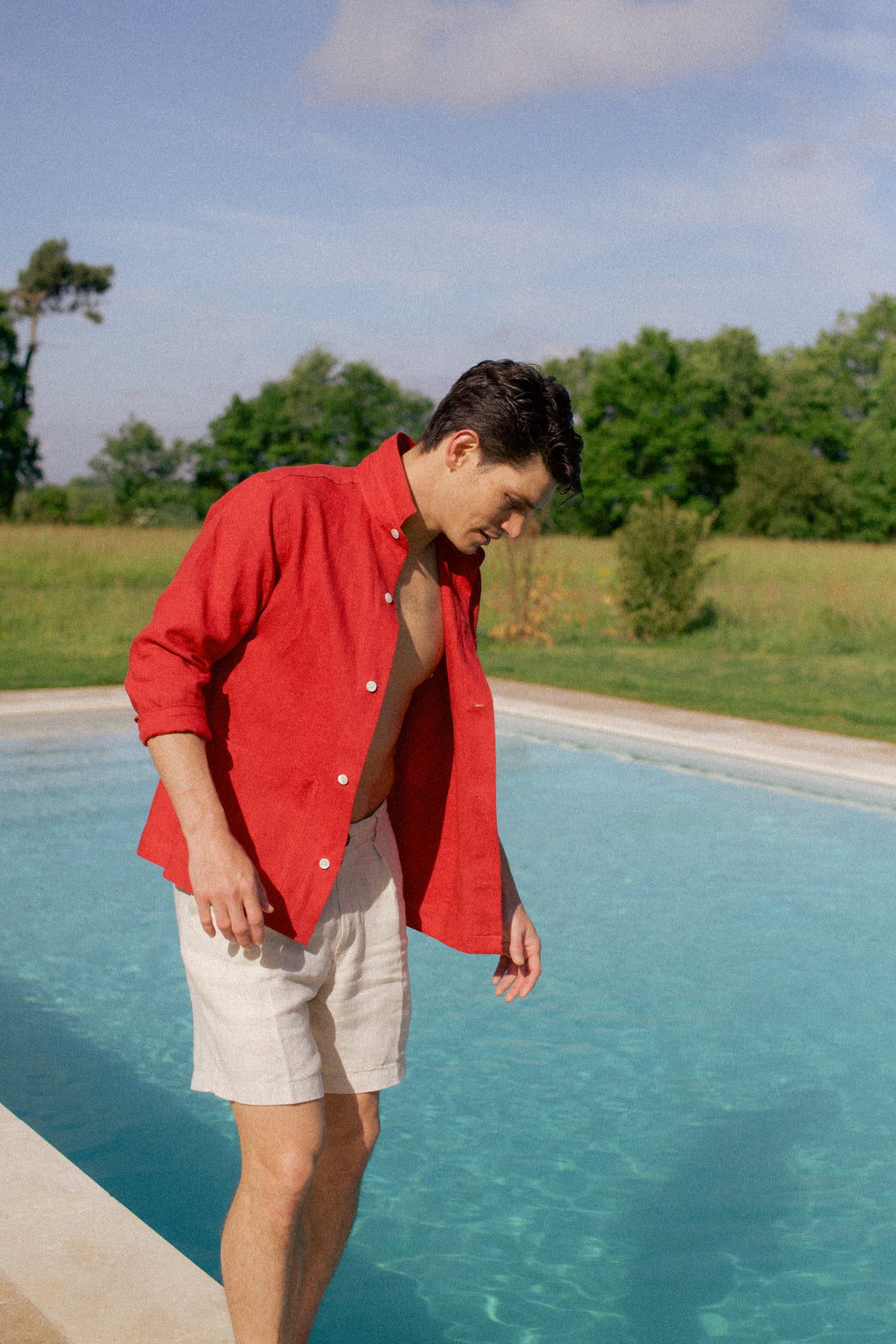 Linen Single Pleated Shorts Oatmeal