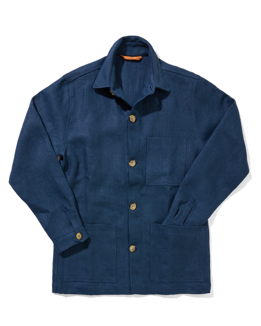 Heavy Linen Railway Jacket French Blue