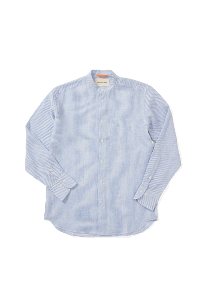 Midweight Linen Grandpa Shirt Blue Stripe