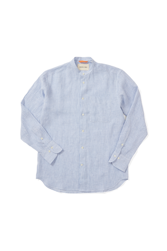 Midweight Linen Grandpa Shirt Blue Stripe