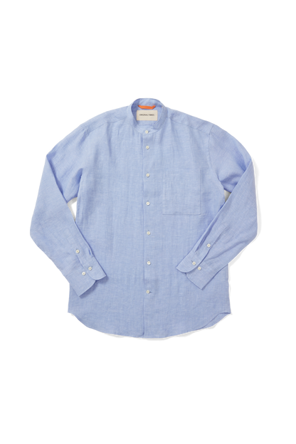 Midweight Linen Grandpa Shirt Light Blue Yarn-Dye