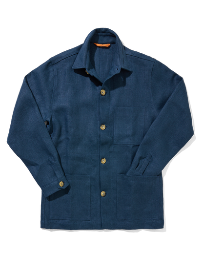 Heavy Linen Railway Jacket French Blue