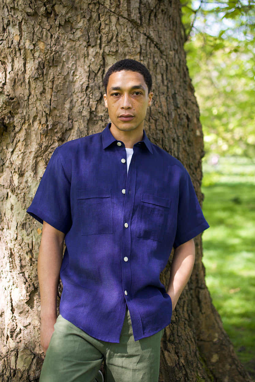 Short Sleeve Utility Shirt Navy Yarn-Dye