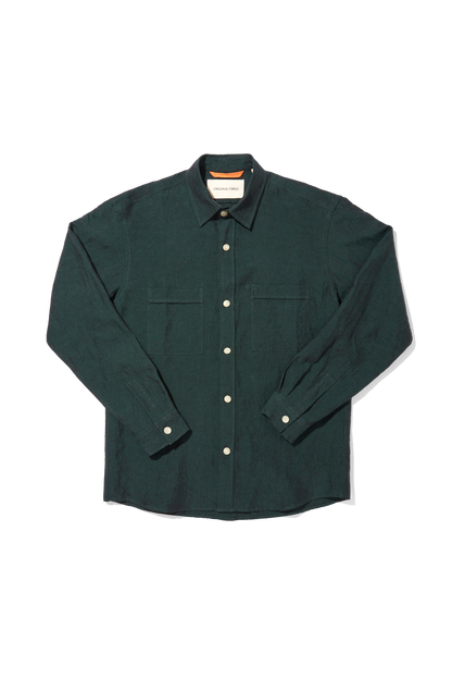 Heavy Linen Utility Overshirt Shirt Deep Green