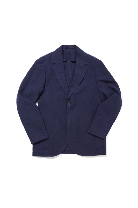 Laundered Linen Suit Jacket Navy Blue