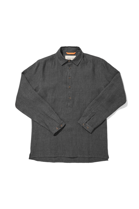 Heavy Linen Long Sleeve Smock Charcoal Yarn-Dye