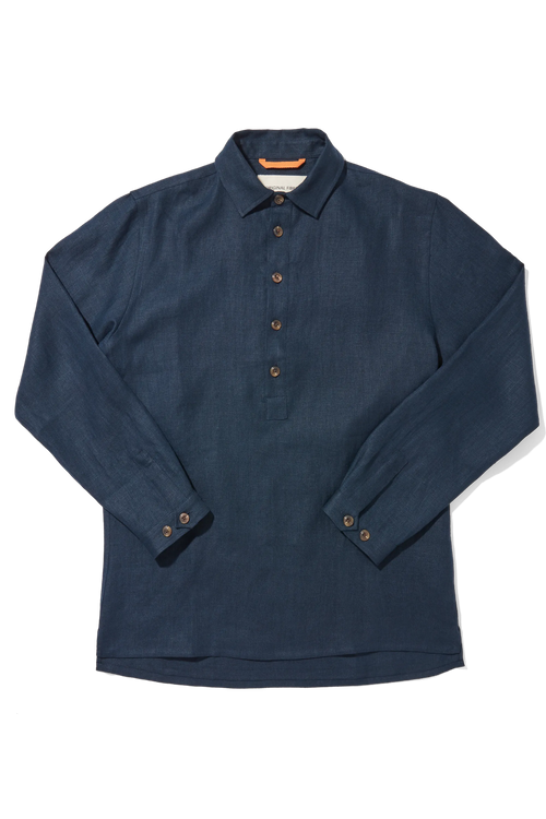 Heavy Linen Long Sleeve Smock Midnight