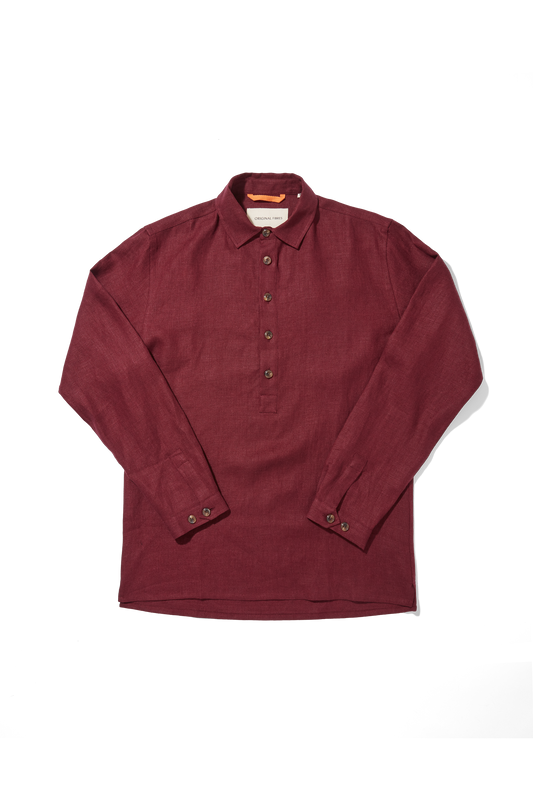 Heavy Linen Long Sleeve Smock Wine Red