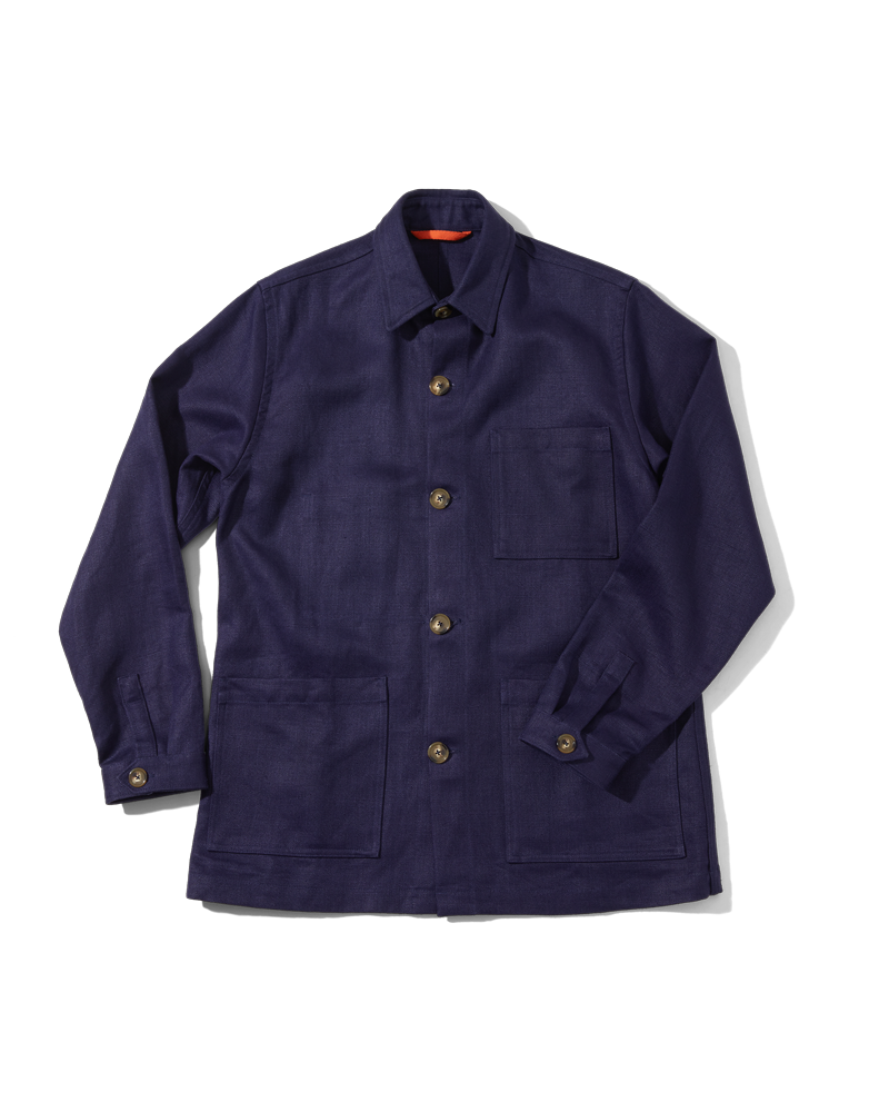 Midweight Linen Railway Jacket Night Blue