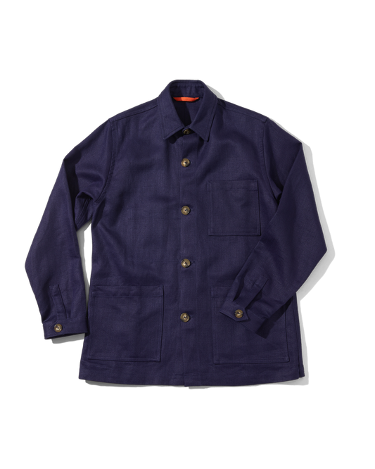 Midweight Linen Railway Jacket Night Blue