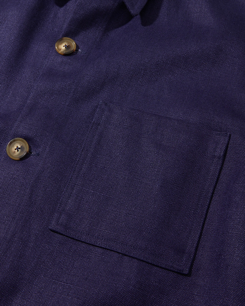 Midweight Linen Railway Jacket Night Blue
