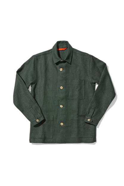 Heavy Linen Railway Jacket Forest Green