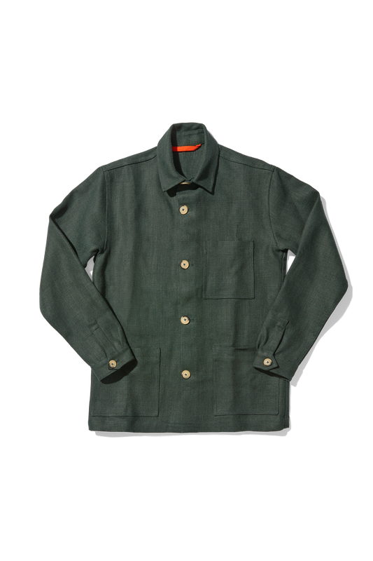 Heavy Linen Railway Jacket Forest Green