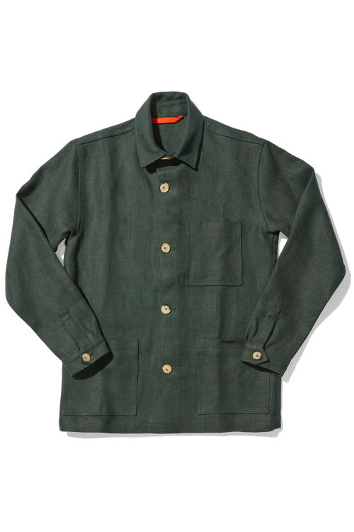 Heavy Linen Railway Jacket Forest Green