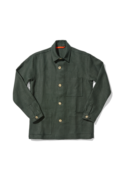 Heavy Linen Railway Jacket Forest Green