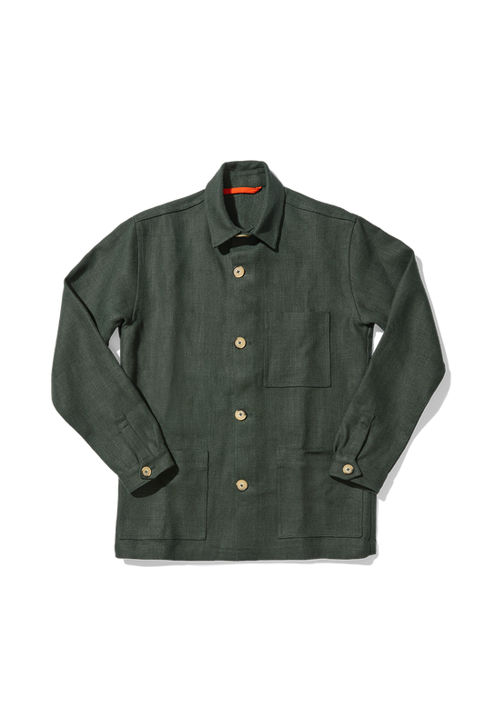 Heavy Linen Railway Jacket Forest Green