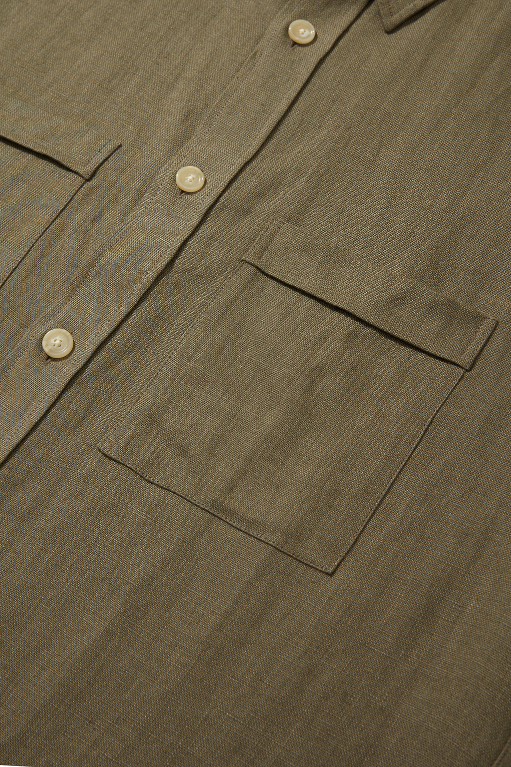 Heavy Linen Short Sleeve Utility Shirt Khaki