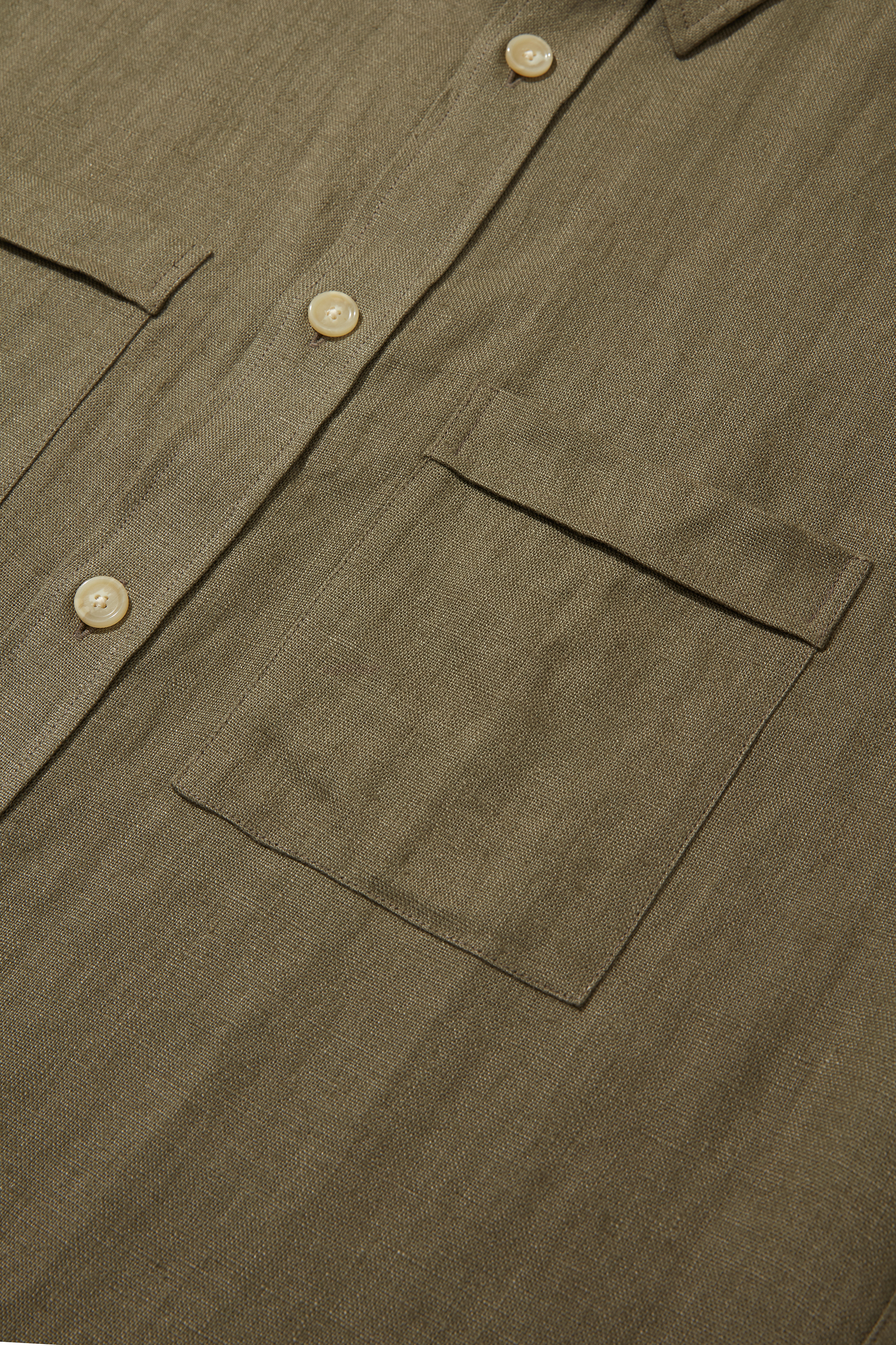 Heavy Linen Short Sleeve Utility Shirt Khaki