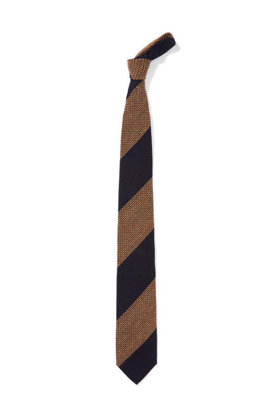 Gold and Navy Stripe Silk and Wool Bourette Tie