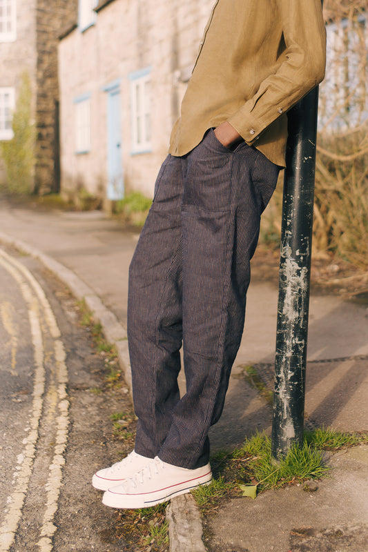 Patch Pocket Trouser Navy Chalk Stripe