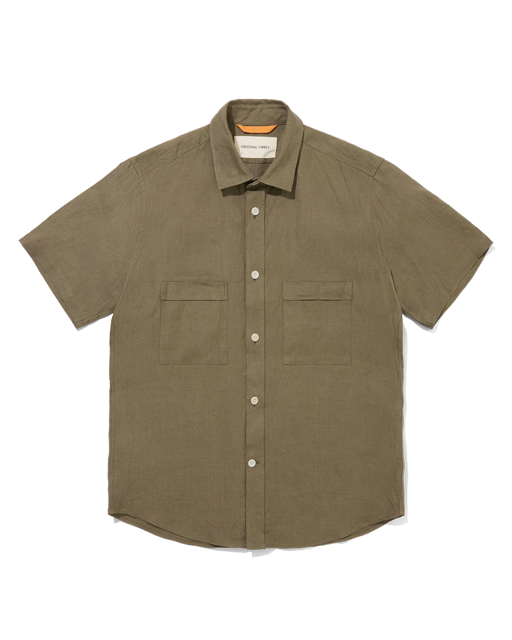 Heavy Linen Short Sleeve Utility Shirt Khaki