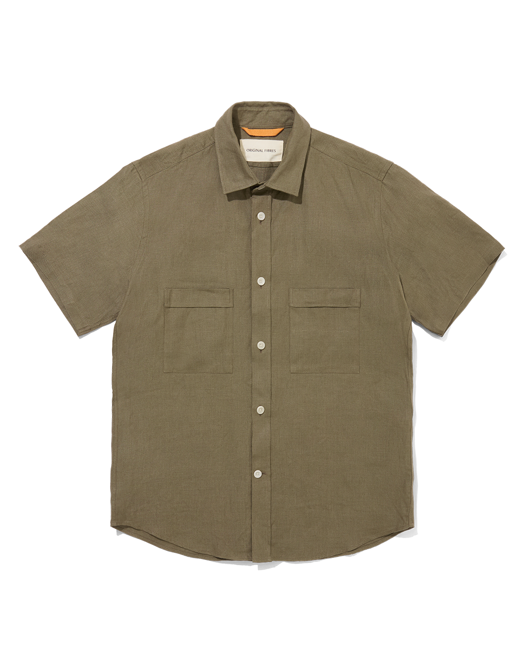 Heavy Linen Short Sleeve Utility Shirt Khaki