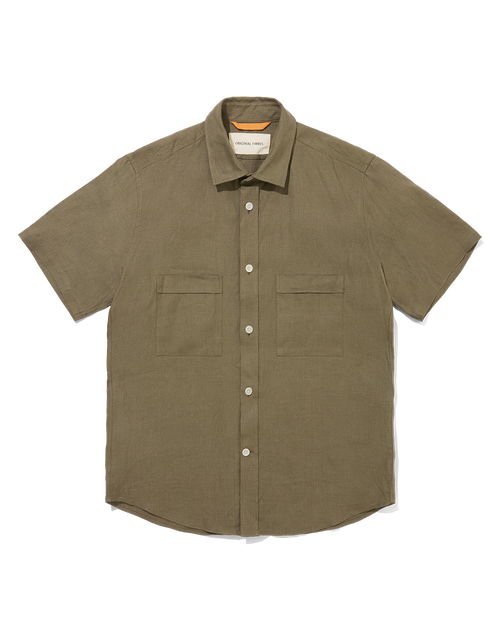Heavy Linen Short Sleeve Utility Shirt Khaki