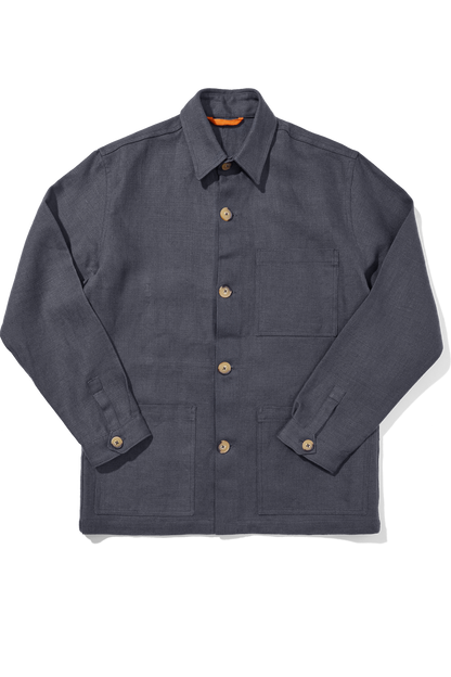 Midweight Linen Railway Jacket Charcoal Blue