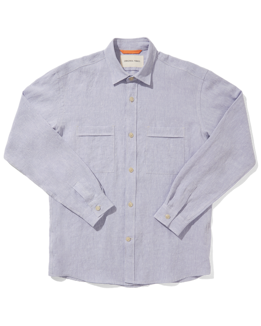 Linen Long Sleeve Utility Overshirt Thistle