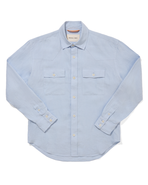 Linen Western Shirt Sky Blue