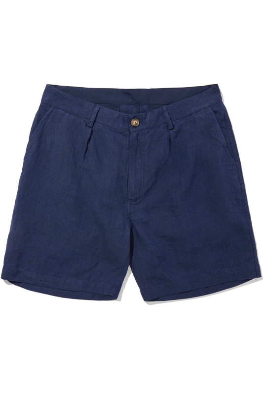 Single Pleated Shorts Navy Yarn-Dye