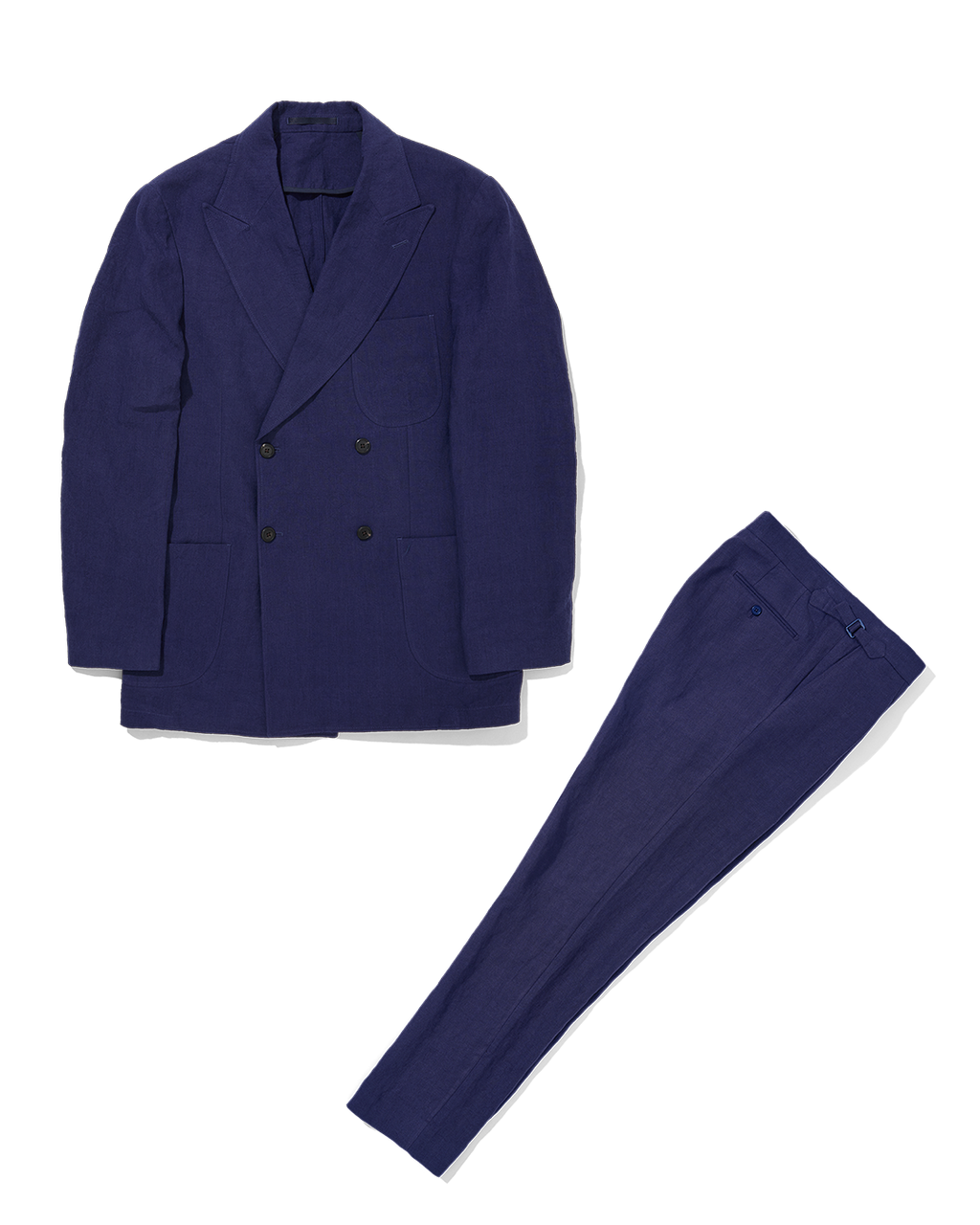 Laundered Linen Double Breasted Suit Navy Blue