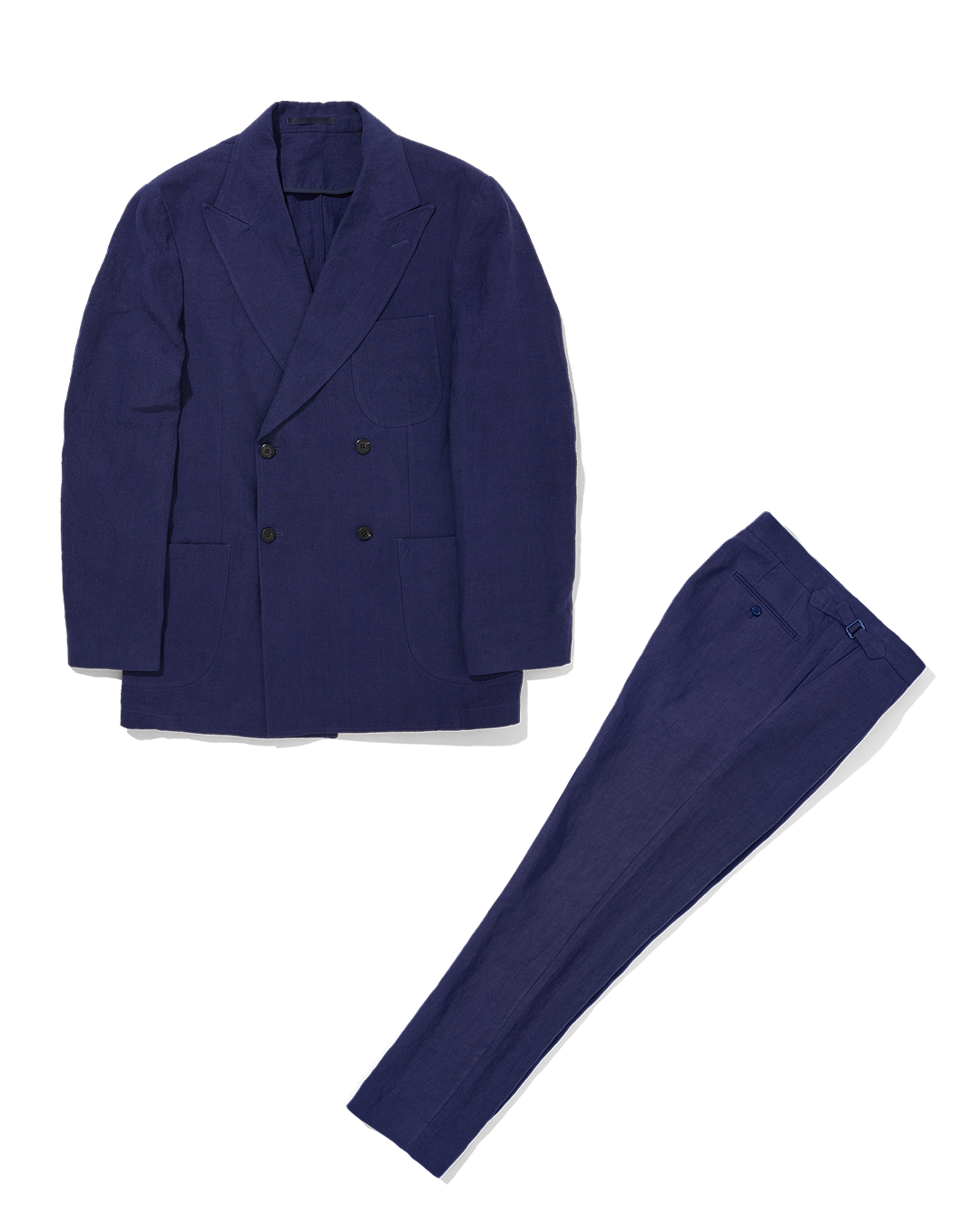 Laundered Linen Double Breasted Suit Navy Blue