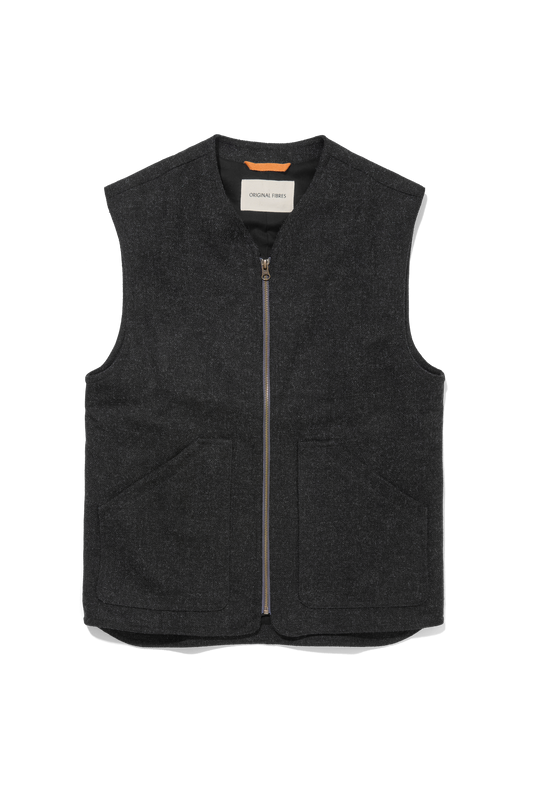 Heavy Wool Gilet Charcoal Herringbone