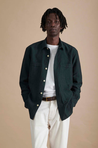 Heavy Linen Utility Overshirt Shirt Deep Green